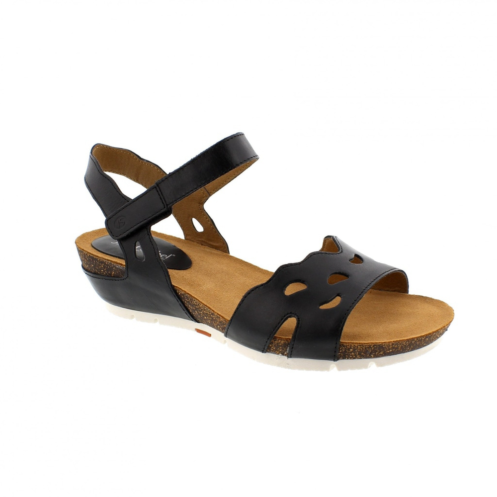 Josef Seibel Hailey 25 Wedge BLACK LEATHER Velcro Sandals WOMENS 36 US 5.5 / 6